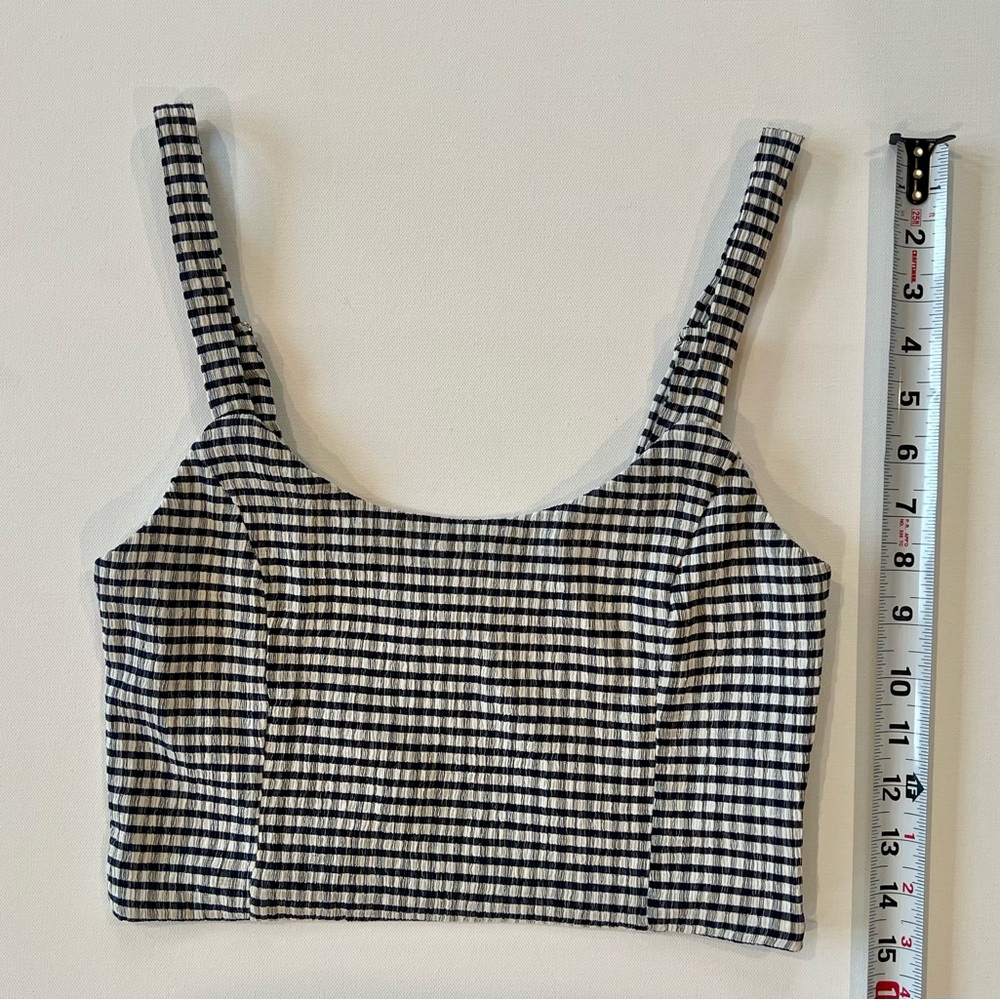 Lulu's Plaid White Navy Checkered Crop Top Cotton Blend Size Small - Picture 5 of 14